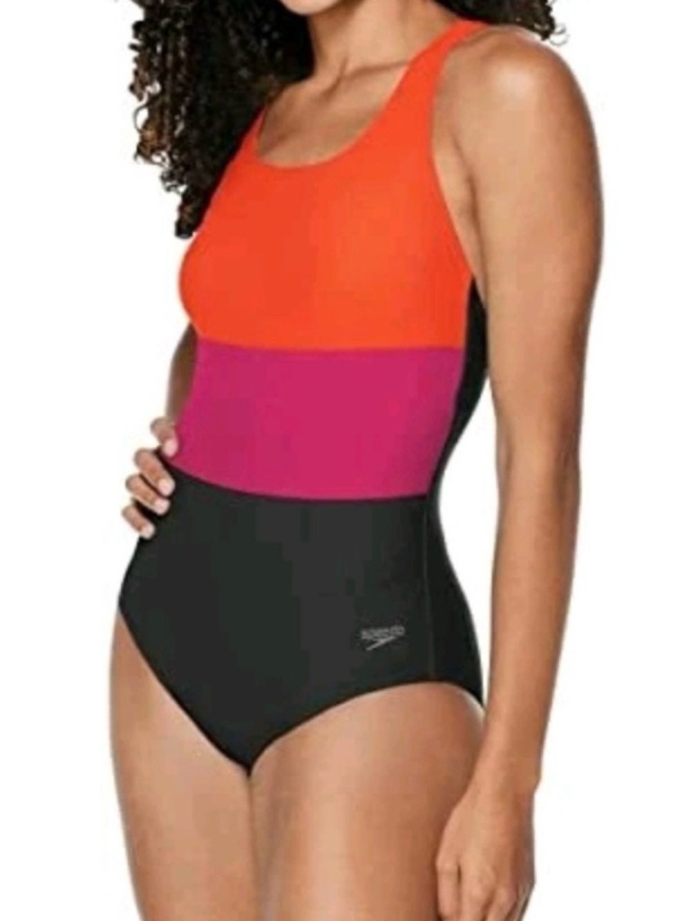 NEW, Speedo Women’s Regular Colorblock One-Piece Swimsuit Racerback Built-In Bra